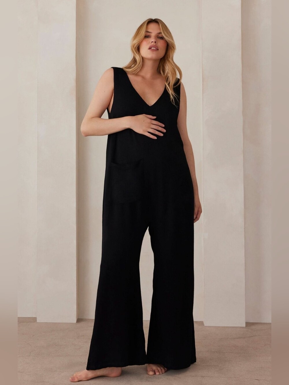 BumpSuit Oversized Linen Wide Leg Jumpsuit BLACK Women's Small Maternity Baby